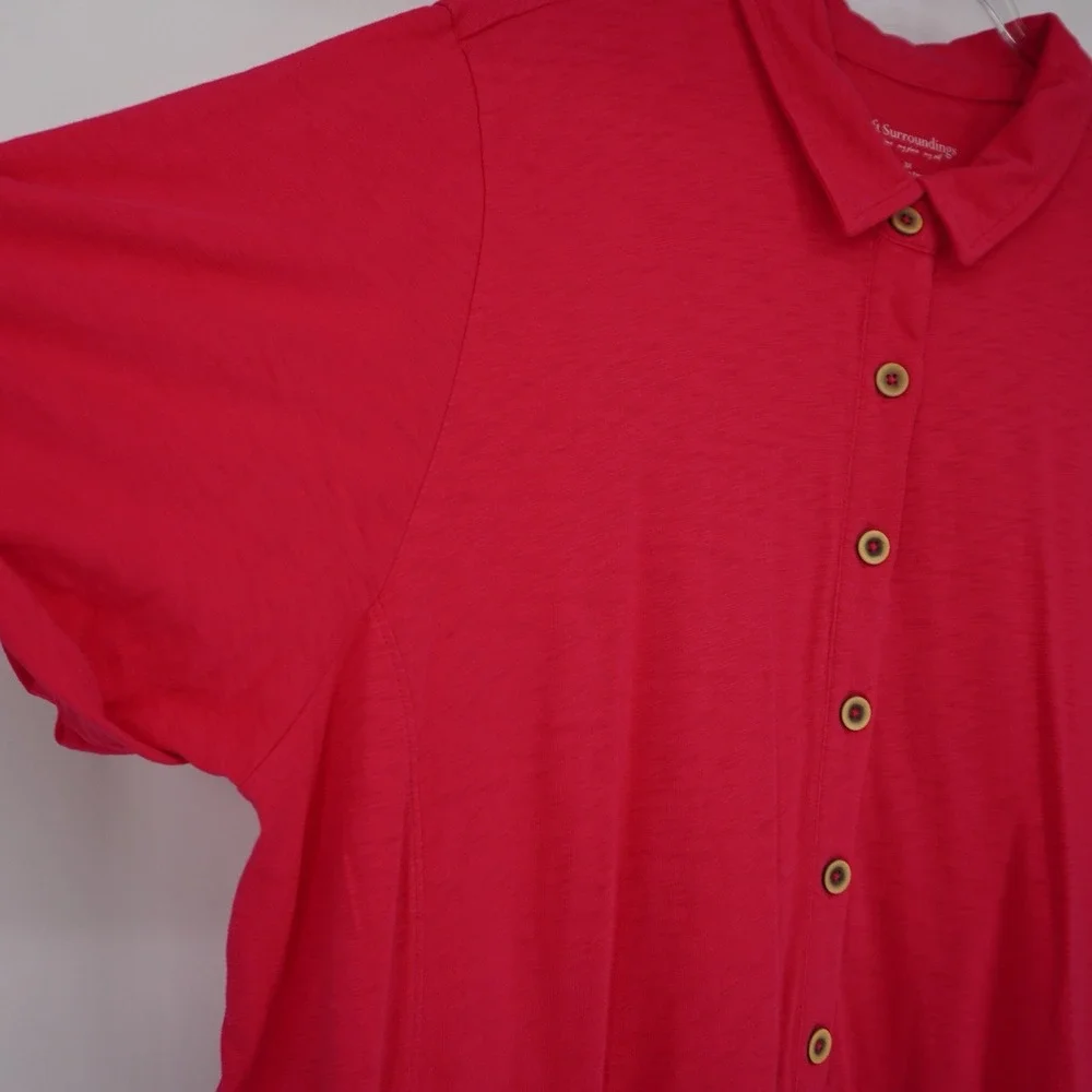 Soft Surroundings Womens 3X Button Down Hot Pink Dress‎ Short Sleeve Lagenlook